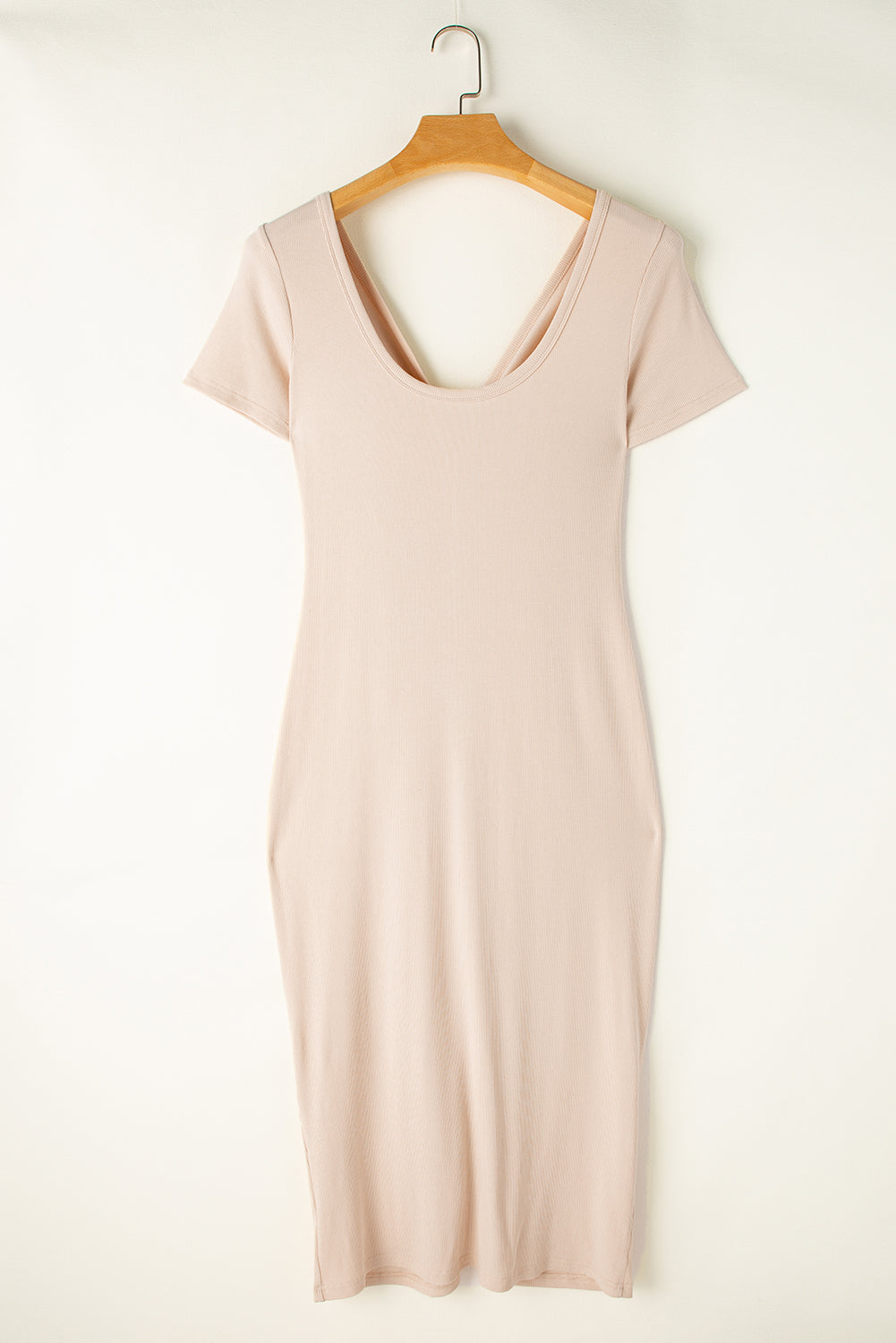 Beige V Neck Ruched Front Dress