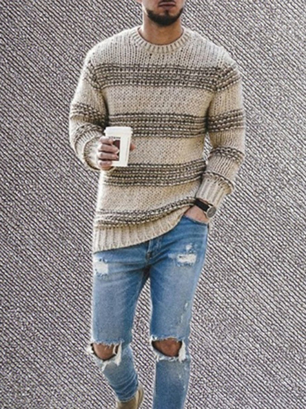 Men's fitted striped knitted sweater