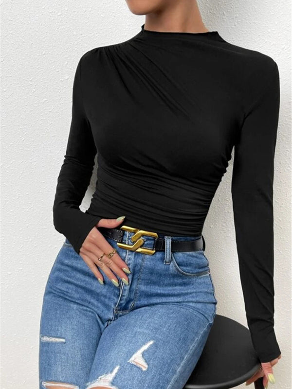 Solid Ruffle Long Sleeve Top