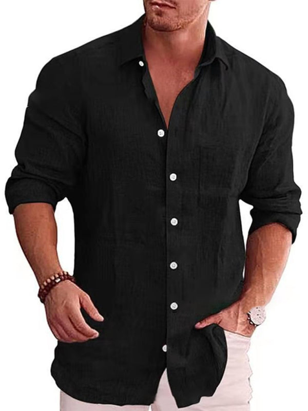 Men's Solid Linen Long Sleeve Shirt