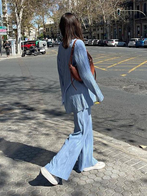 Pleated Loose-Drape Shirt and Trouser Set