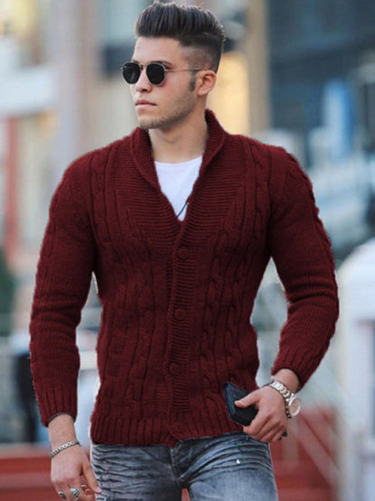 Knitted Cardigan Solid Color (Slim-Fit) Sweater