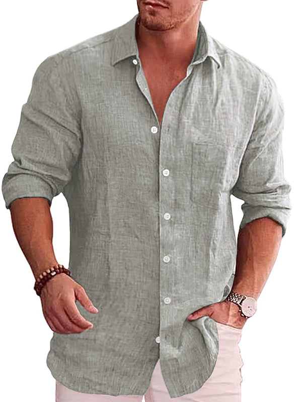 Men's Solid Linen Long Sleeve Shirt