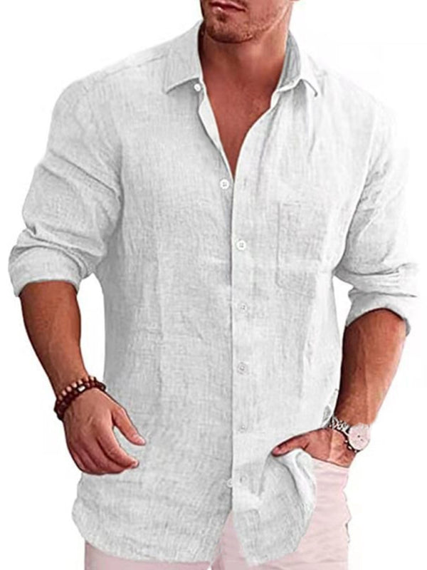 Men's Solid Linen Long Sleeve Shirt