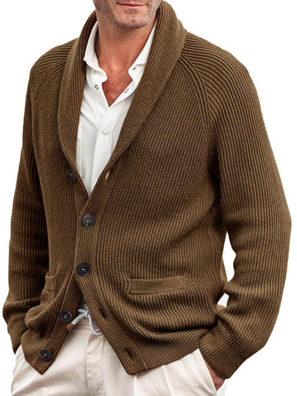 Lapel Long-Sleeve Knitted Jacket Sweater
