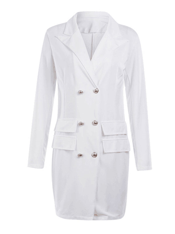 V-Neck Double-Breasted Suit Coat Dress