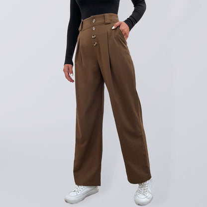 Commuter Wide-Leg Button-Up Trousers