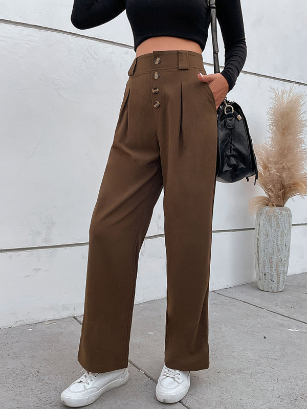 Commuter Wide-Leg Button-Up Trousers