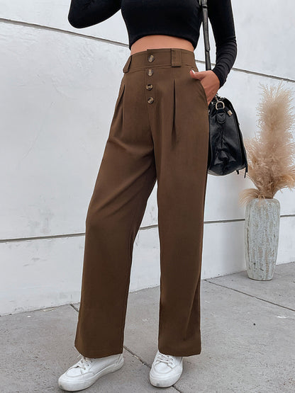 Commuter Wide-Leg Button-Up Trousers