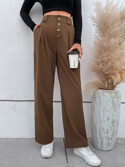 Commuter Wide-Leg Button-Up Trousers