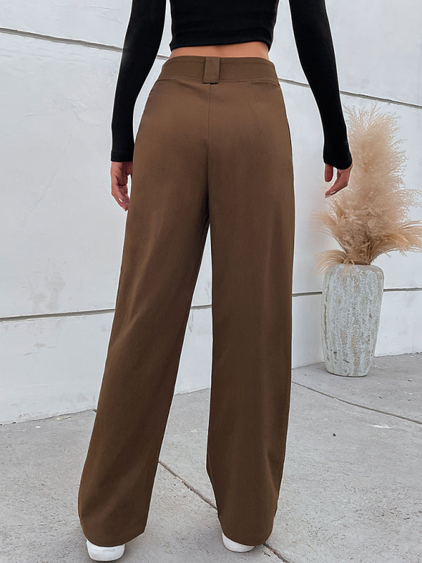 Commuter Wide-Leg Button-Up Trousers