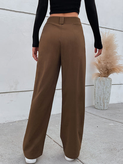 Commuter Wide-Leg Button-Up Trousers