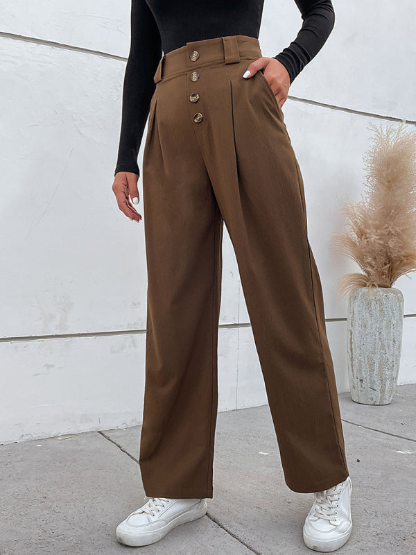 Commuter Wide-Leg Button-Up Trousers