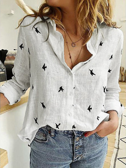 Casual Loose-Fitting Long Sleeve Linen Shirt