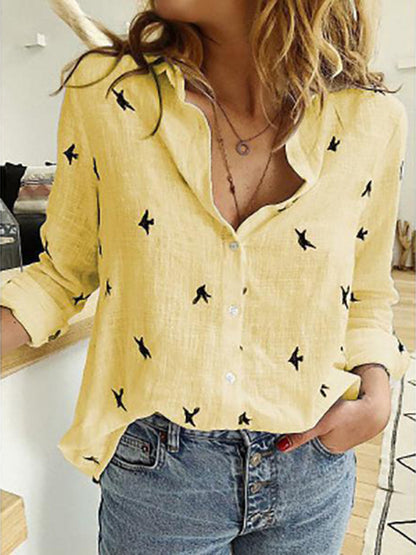 Casual Loose-Fitting Long Sleeve Linen Shirt