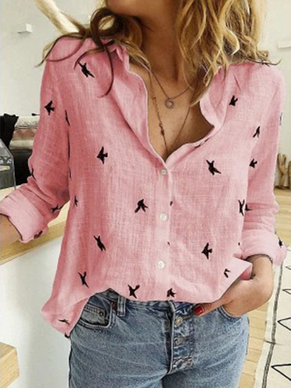 Casual Loose-Fitting Long Sleeve Linen Shirt