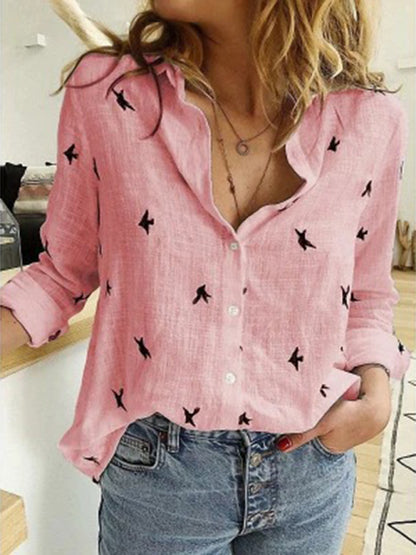 Casual Loose-Fitting Long Sleeve Linen Shirt