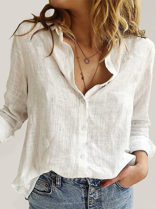 Casual Loose-Fitting Long Sleeve Linen Shirt