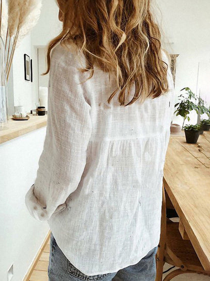Casual Loose-Fitting Long Sleeve Linen Shirt