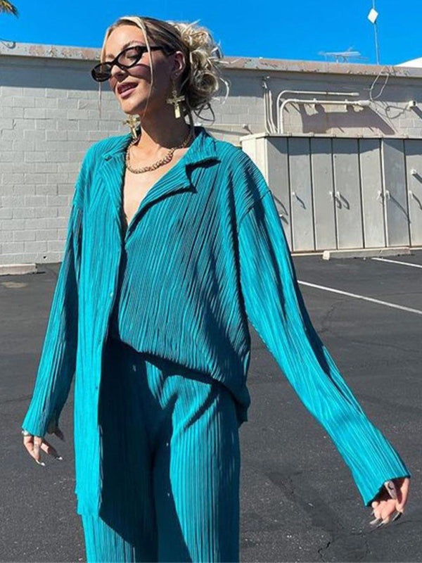 Pleated Loose-Drape Shirt and Trouser Set