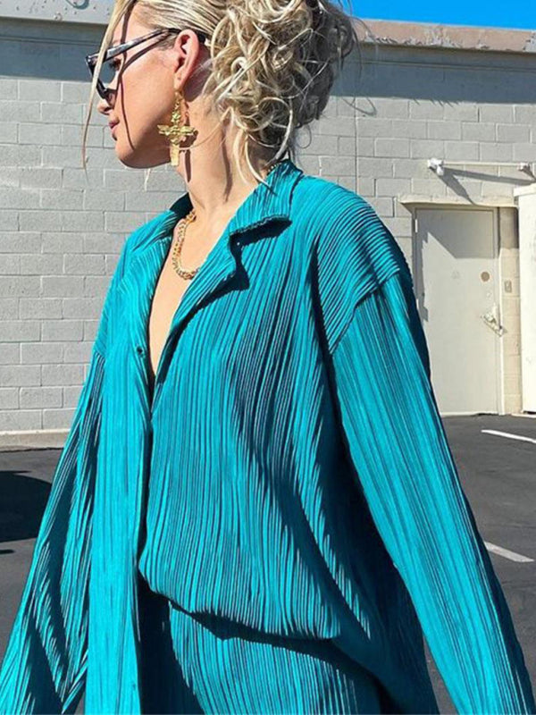 Pleated Loose-Drape Shirt and Trouser Set