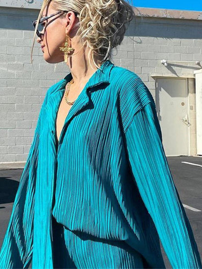 Pleated Loose-Drape Shirt and Trouser Set