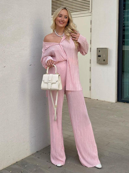 Pleated Loose-Drape Shirt and Trouser Set