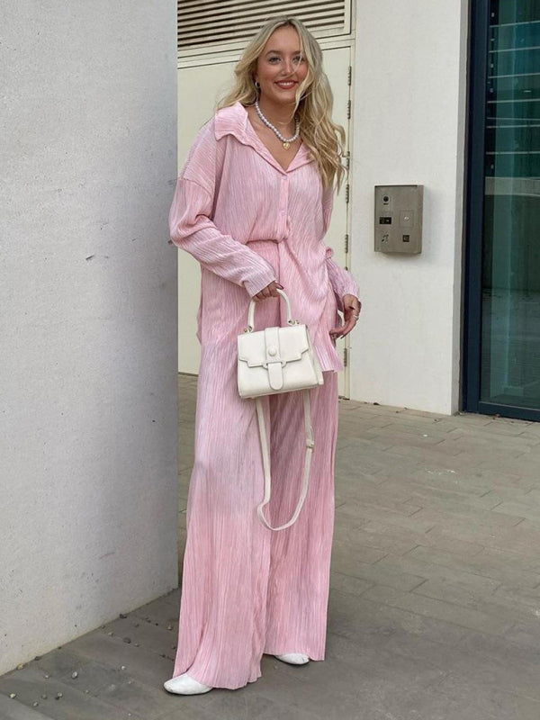 Pleated Loose-Drape Shirt and Trouser Set