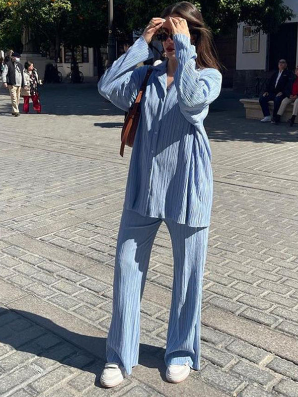 Pleated Loose-Drape Shirt and Trouser Set