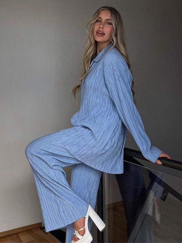 Pleated Loose-Drape Shirt and Trouser Set