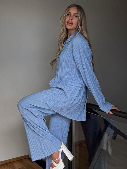 Pleated Loose-Drape Shirt and Trouser Set