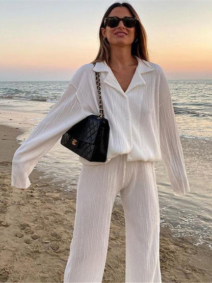 Pleated Loose-Drape Shirt and Trouser Set