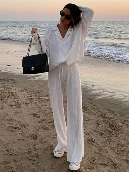 Pleated Loose-Drape Shirt and Trouser Set