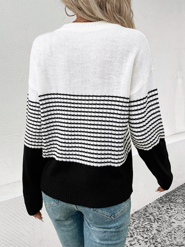 Long Sleeve Striped Contrast Color Pullover
