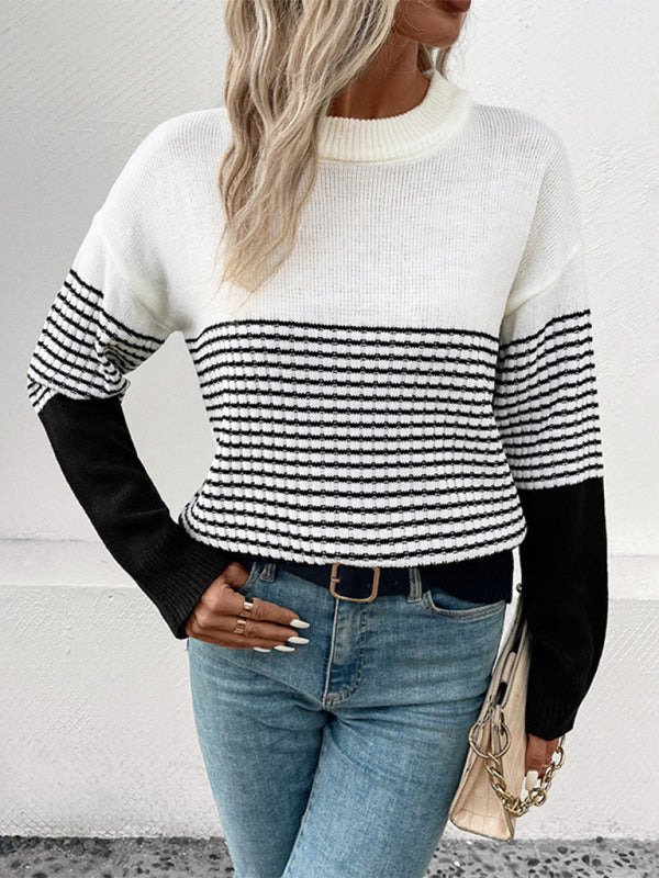 Long Sleeve Striped Contrast Color Pullover