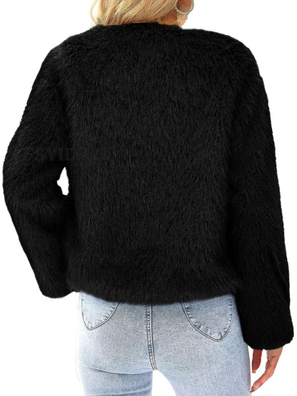 Furry Collarless Top Short Jacket