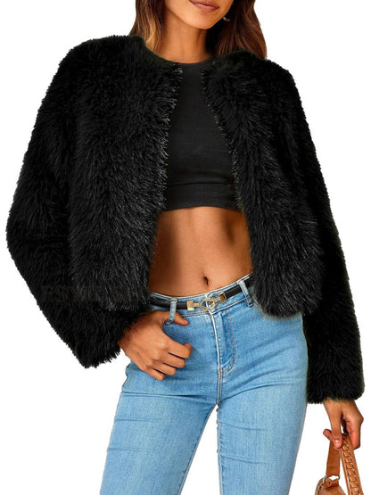 Furry Collarless Top Short Jacket