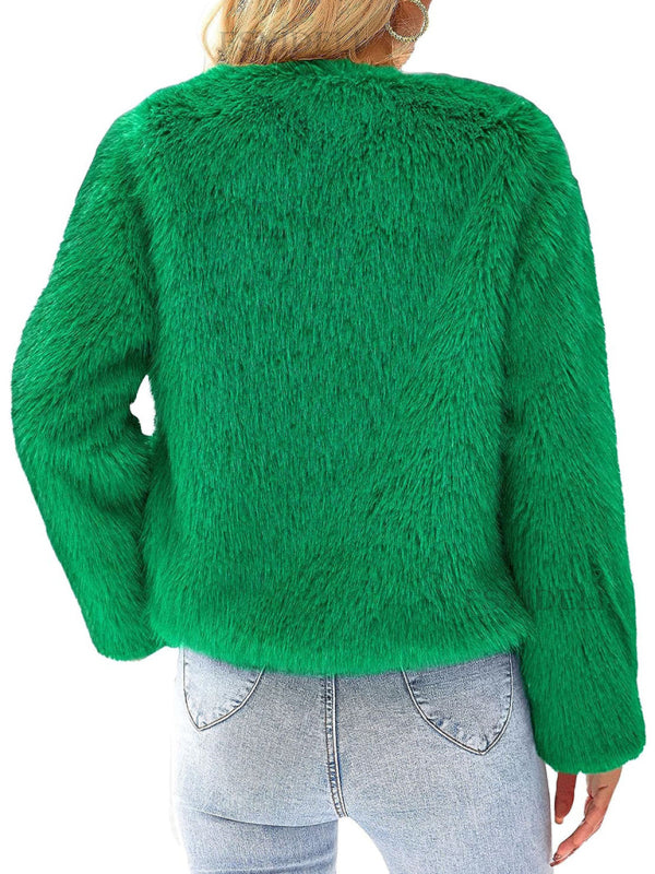 Furry Collarless Top Short Jacket