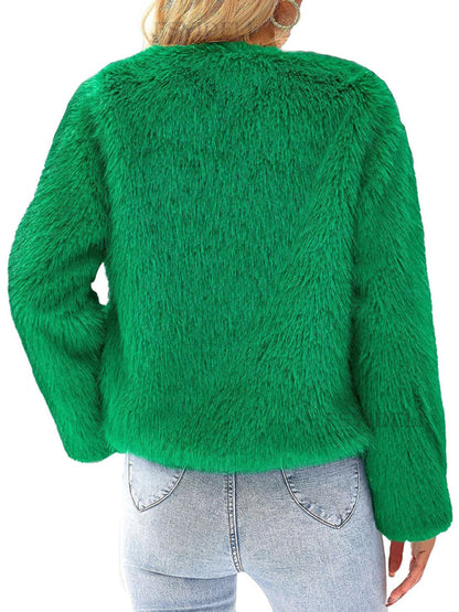 Furry Collarless Top Short Jacket
