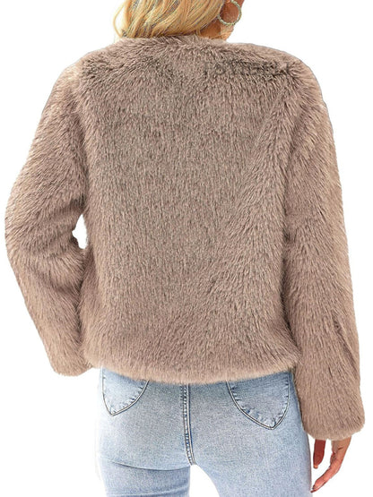 Furry Collarless Top Short Jacket