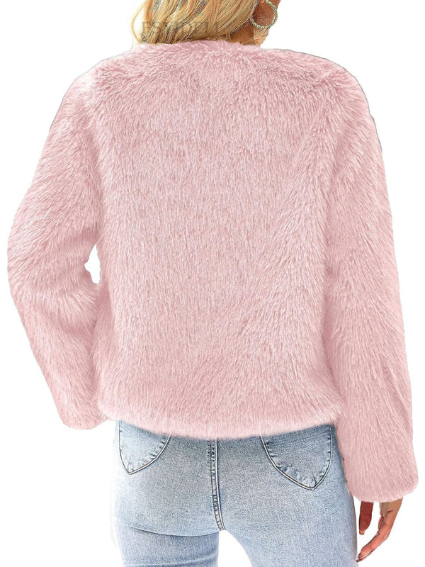 Furry Collarless Top Short Jacket
