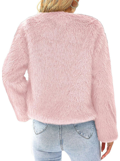 Furry Collarless Top Short Jacket