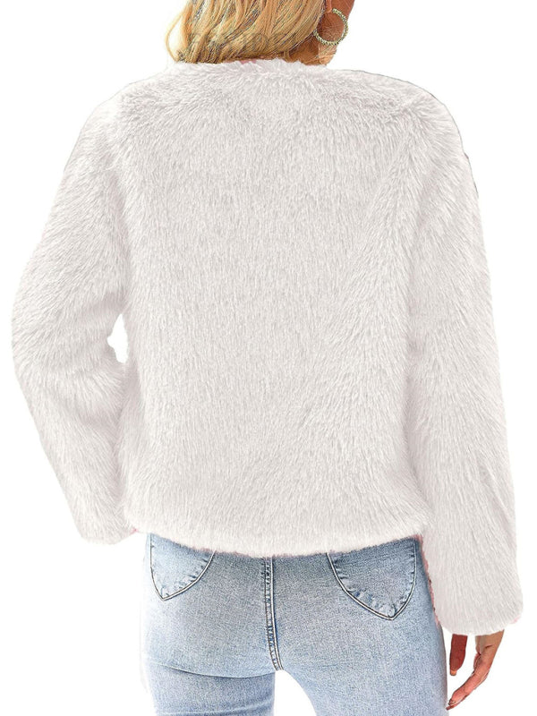 Furry Collarless Top Short Jacket