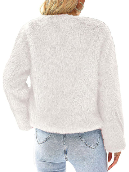 Furry Collarless Top Short Jacket