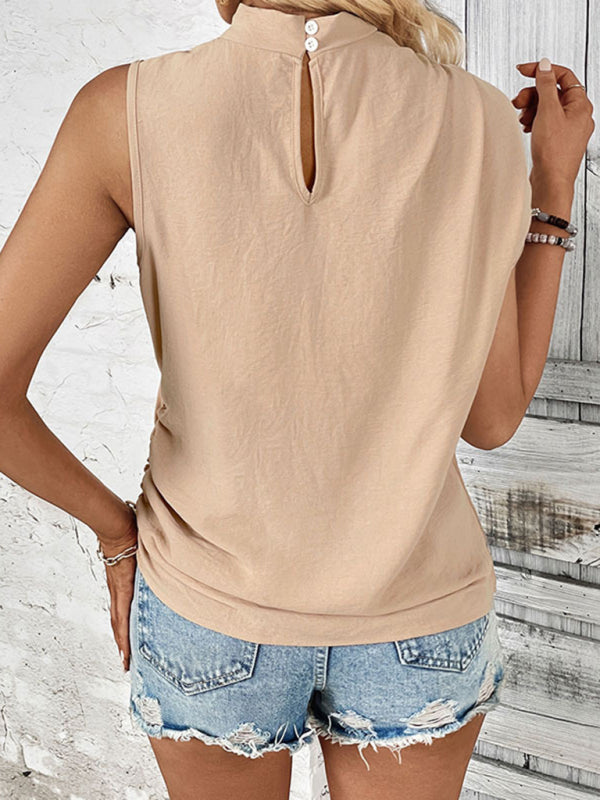 Solid Color Mid-Collar Neutral Top