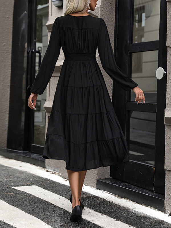 Temperament V-Neck Long-Sleeved Dress