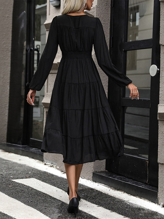 Temperament V-Neck Long-Sleeved Dress