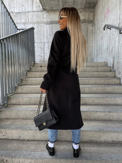 Long-Sleeved Lapeled Slit Woolen Trench-Jacket