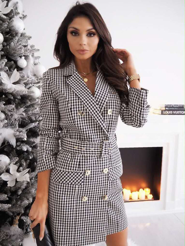 Long-Sleeved Belted and Patterned Dress Jacket