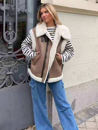 Loose Fleece Stitching Sleeveless Vest